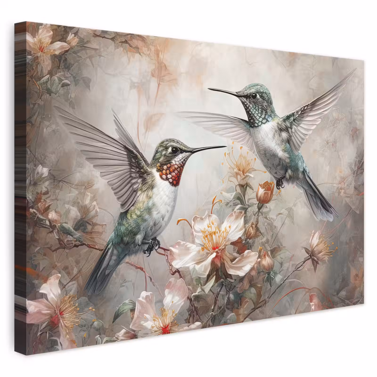 Canvas schilderij - Kolibrie - Vogels - Bloemen - Planten — 1