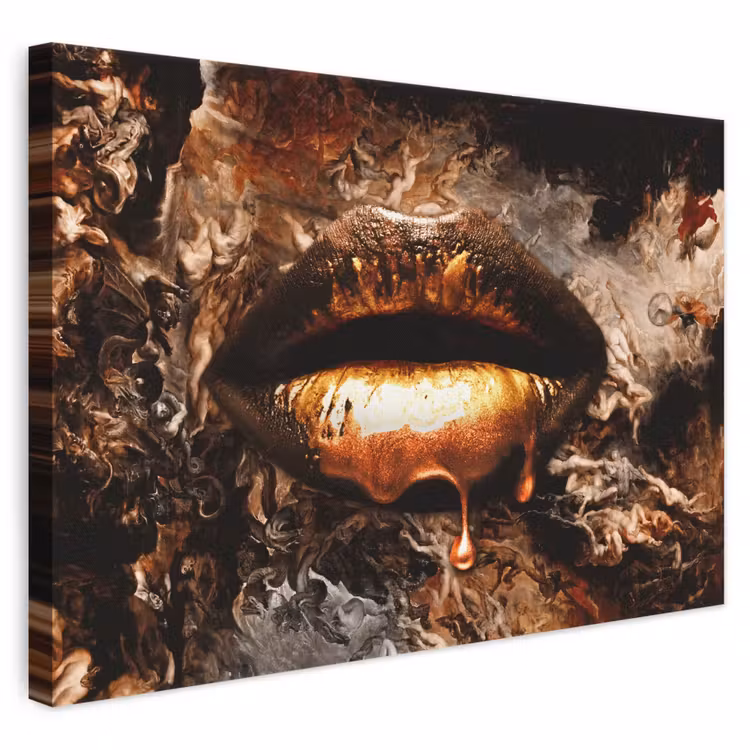 Canvas schilderij - Goud - Lippen - Kunst — 1