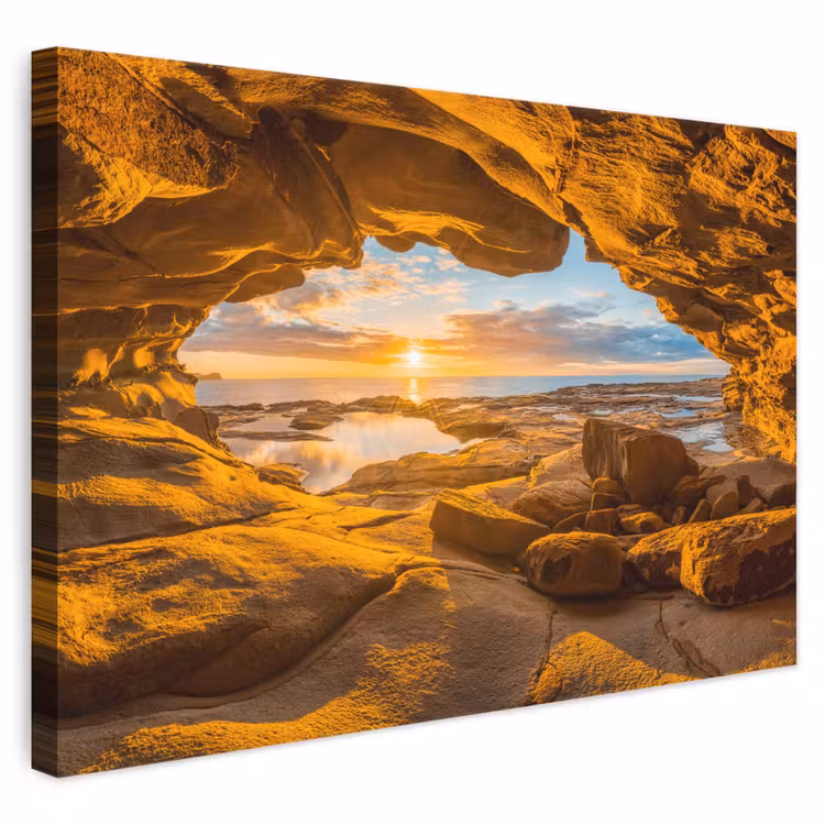 Canvas schilderij - Grot - Zee - Horizon - Zonsondergang — 1