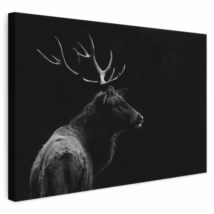 Canvas schilderij - Hert - Zwart - Portret - Gewei - Dieren — 1