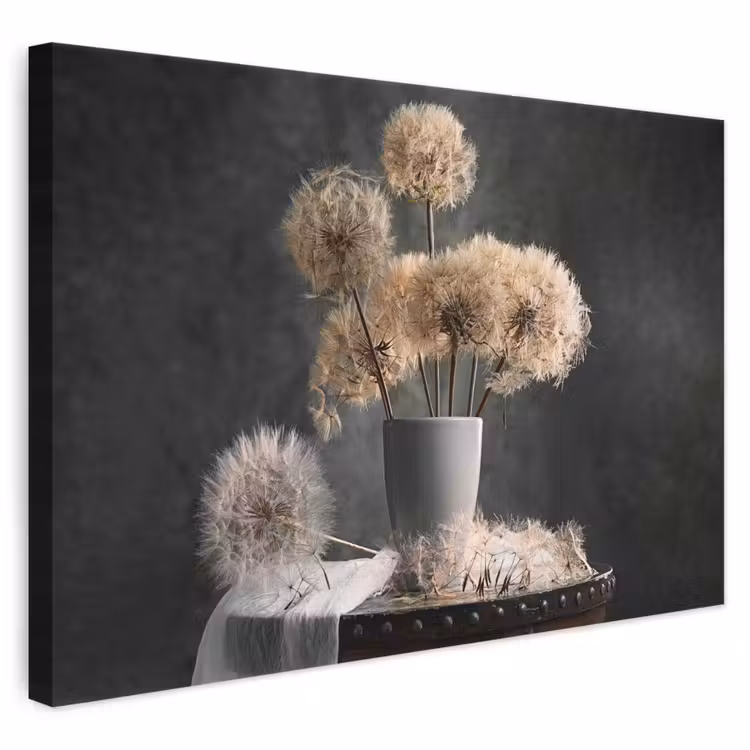 Canvas schilderij - Bloemzaden - Paardenbloem- Vaas - Stilleven - Boeket — 1
