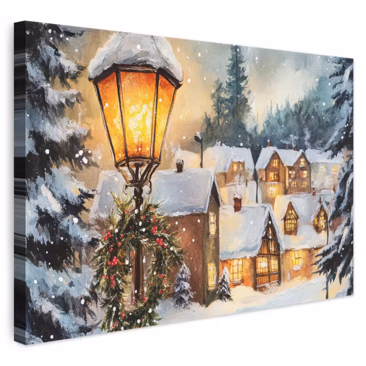 Canvas schilderij - Kerstdorp - Huizen - Sneeuw - Kerst — 1