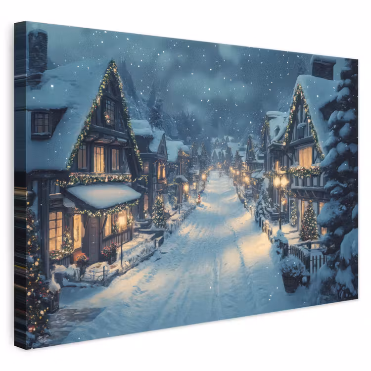 Canvas schilderij - Kerstdorp - Kerst - Sneeuw - Winter — 1