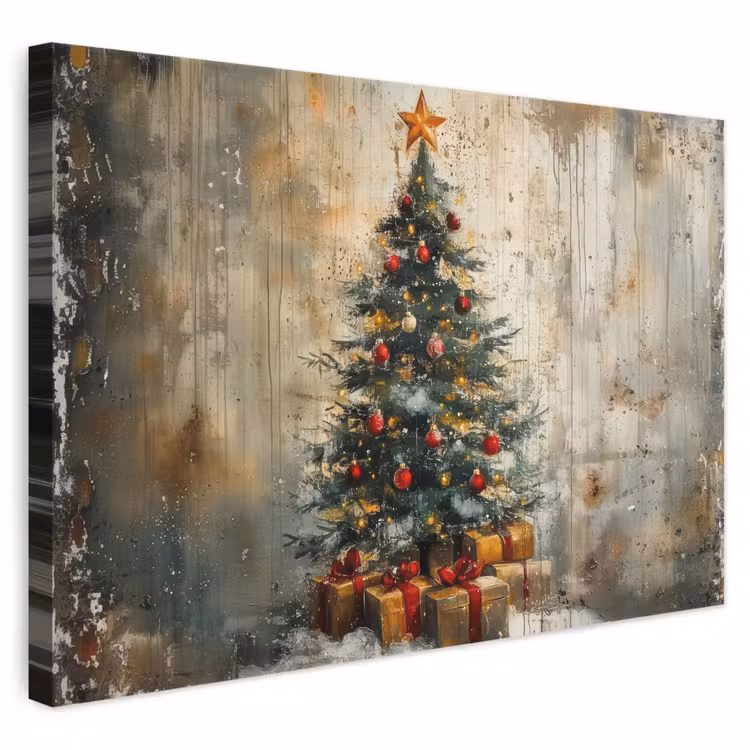Canvas schilderij - Kerstboom - Vintage - Kerst - Cadeau — 1