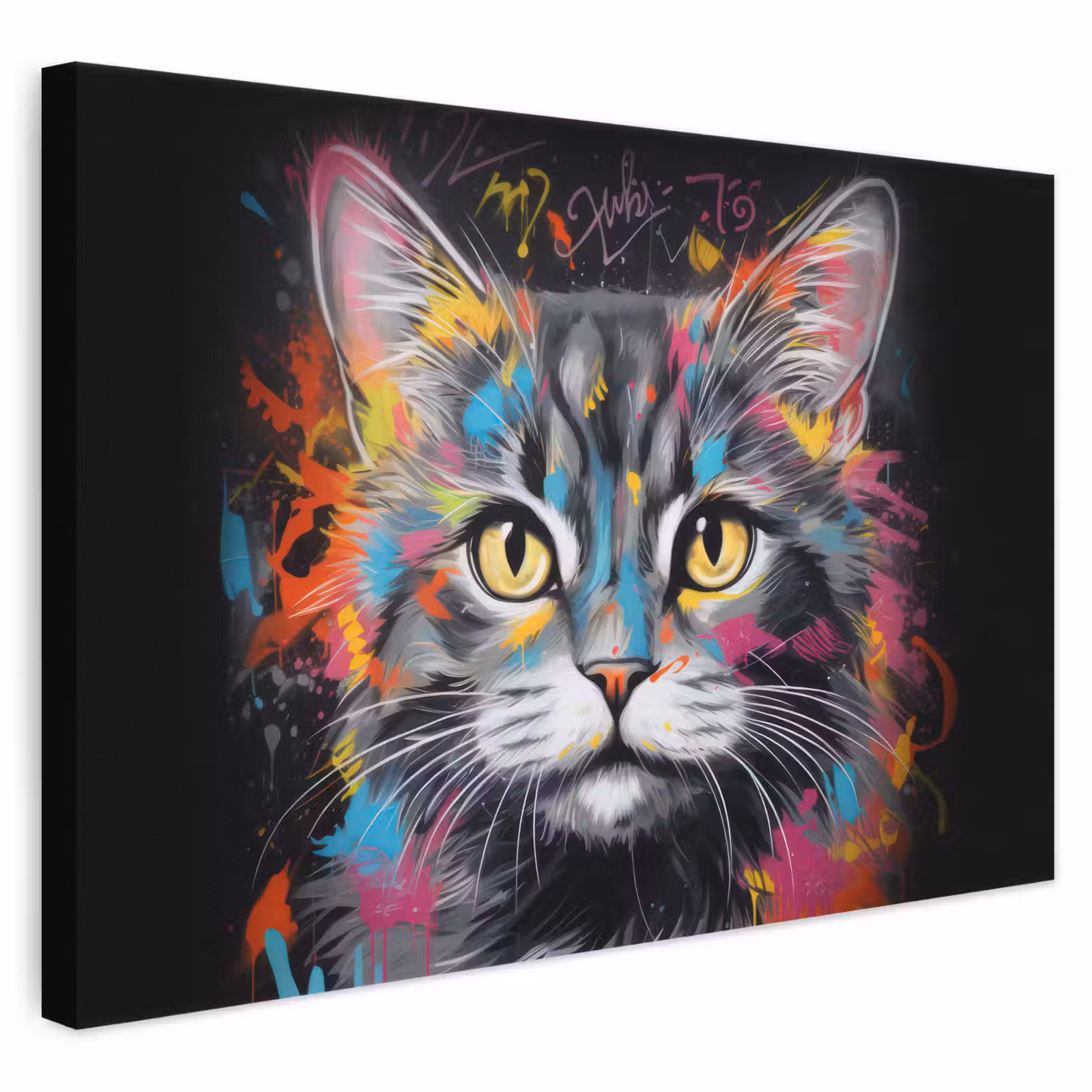 Canvas schilderij - Kat - Graffiti - Dieren - Kleuren - Grijs — 1