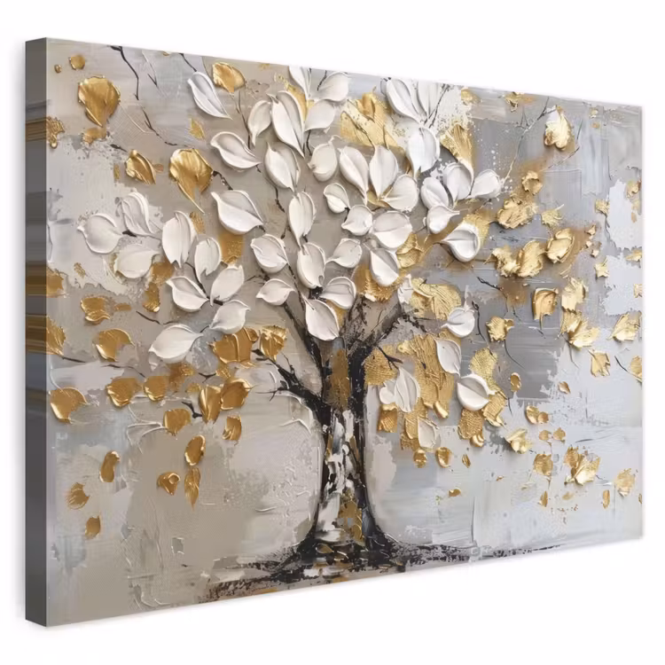 Canvas schilderij - Boom - Beige - Grijs - Goud - Abstract — 1