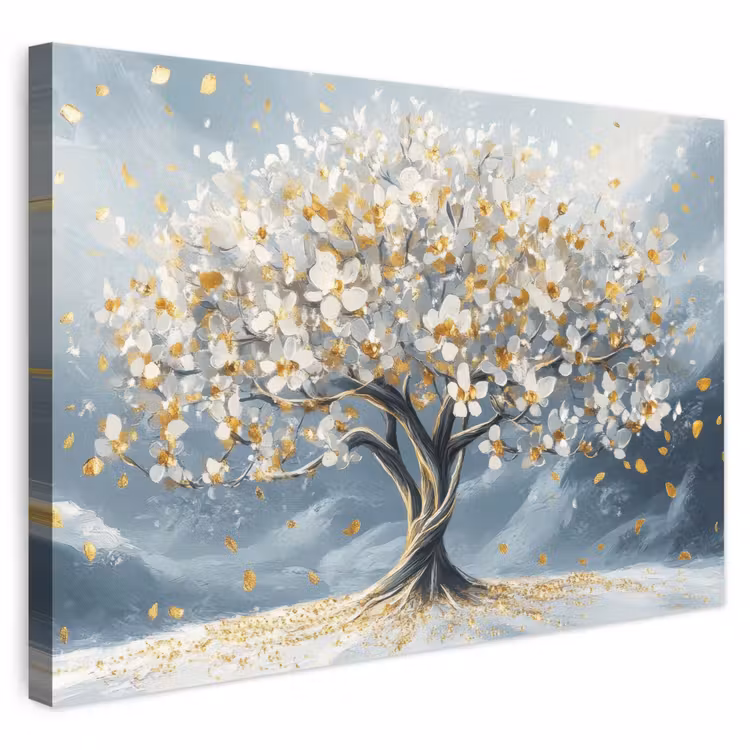 Canvas schilderij - Boom - Winter - Levensboom - Modern - Goud — 1