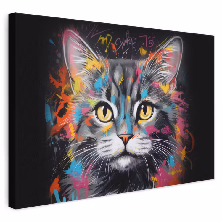 Canvas schilderij - Kat - Graffiti - Dieren - Kleuren - Grijs — 1