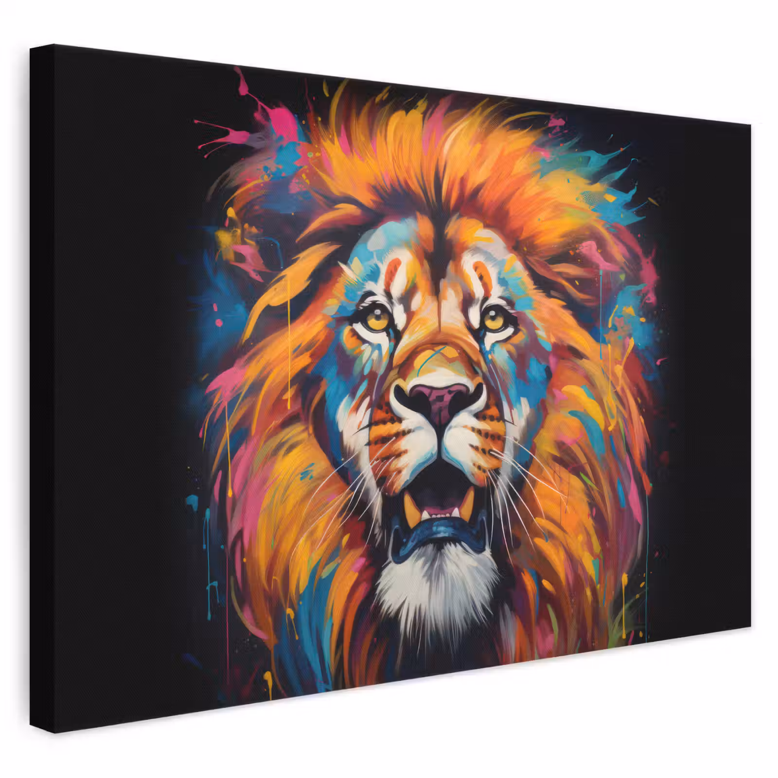 Canvas schilderij - Leeuw - Graffiti - Dieren - Zwart — 1