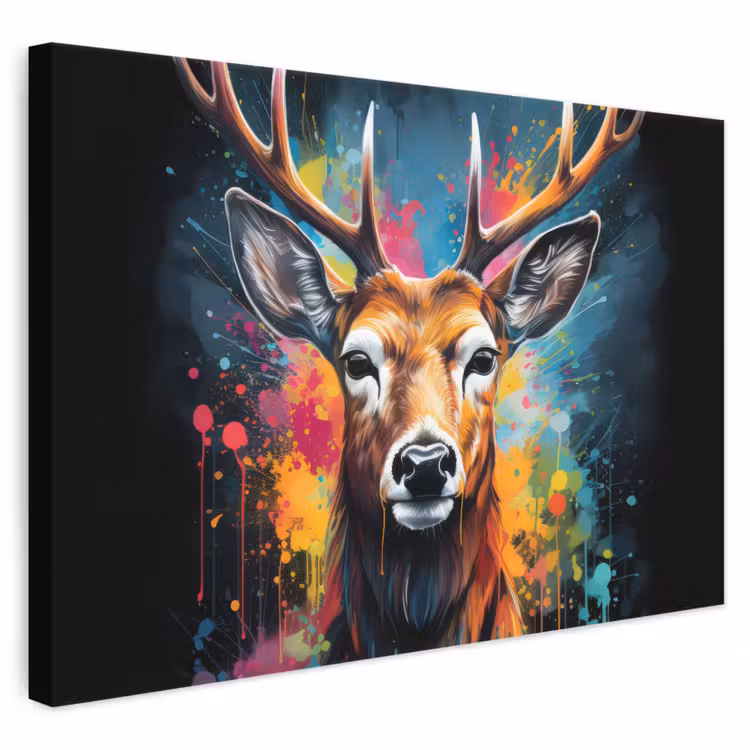 Canvas schilderij - Hert - Graffiti - Dieren - Kleuren — 1