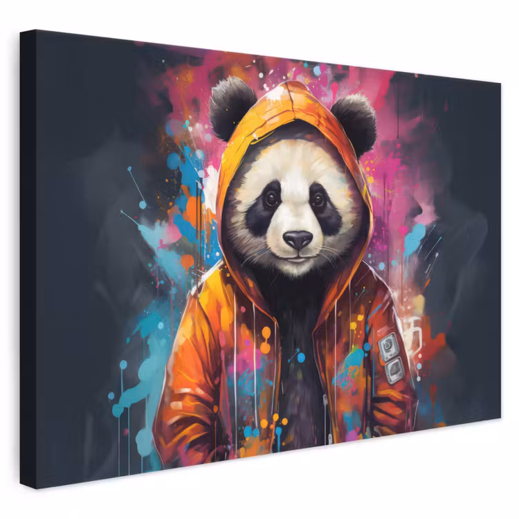 Canvas schilderij - Panda - Jas - Graffiti - Oranje — 1