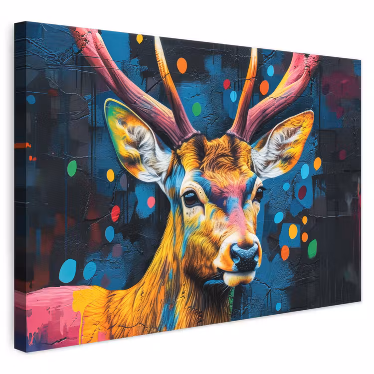 Canvas schilderij - Graffiti - Hert - Dier - Kleurrijk — 1