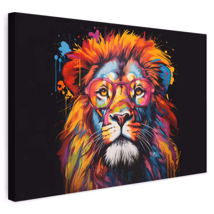 Canvas schilderij - Graffiti - Leeuw - Bril - Zwart — 1