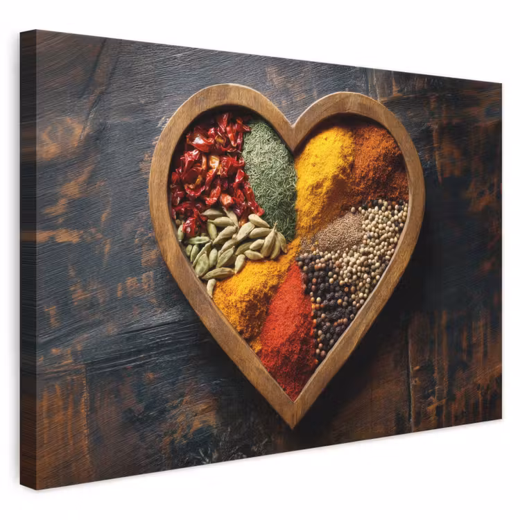 Canvas schilderij - Houten - Hart - Kleurrijke - Specerijen