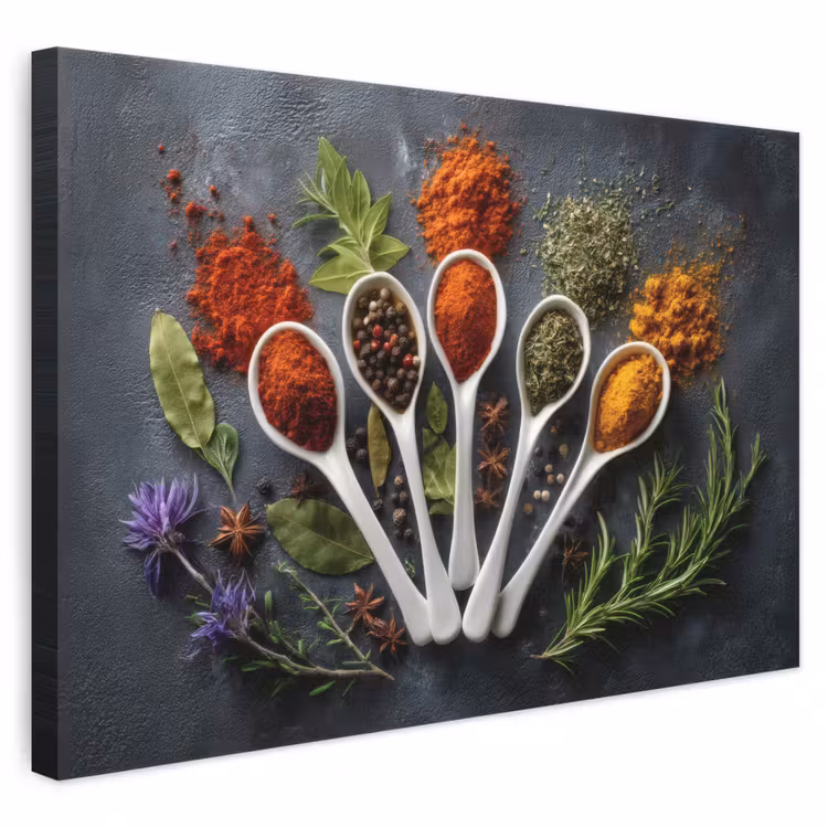 Canvas schilderij - Lepels - Wit - Poeder - Kruiden