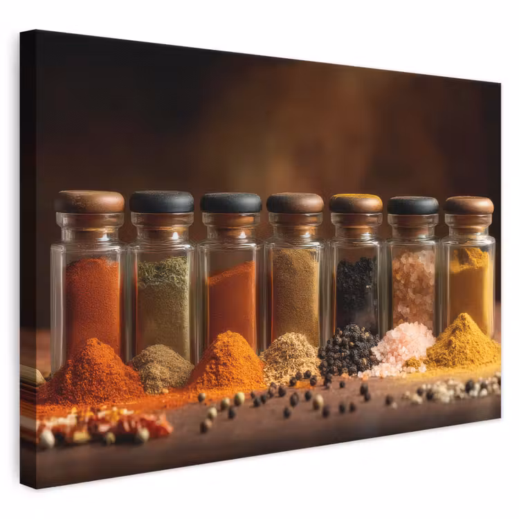Canvas schilderij - Potjes - Kruiden - Specerijen - Korrels
