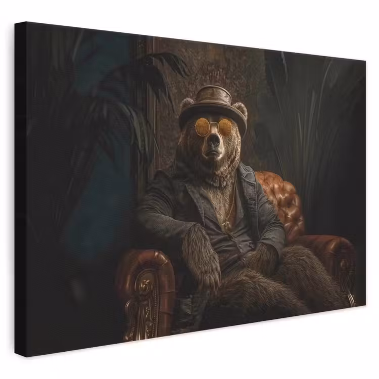 Canvas schilderij - Beer - Bruin - Pak - Hoed — 1