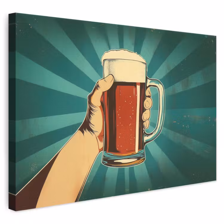 Canvas schilderij - Hand met Biertap Bierglas Vintage
