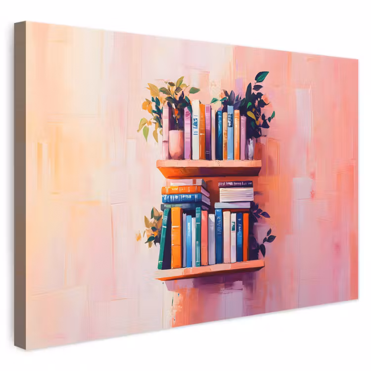 Canvas schilderij - Planken - Boeken - Bladeren — 1