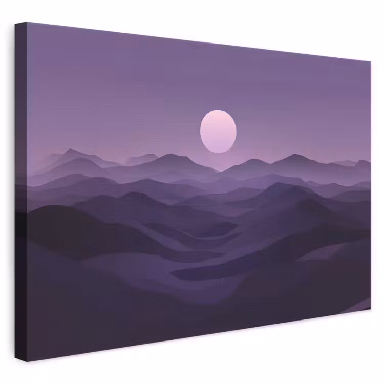 Canvas schilderij - Paarse Heuvels met Maan