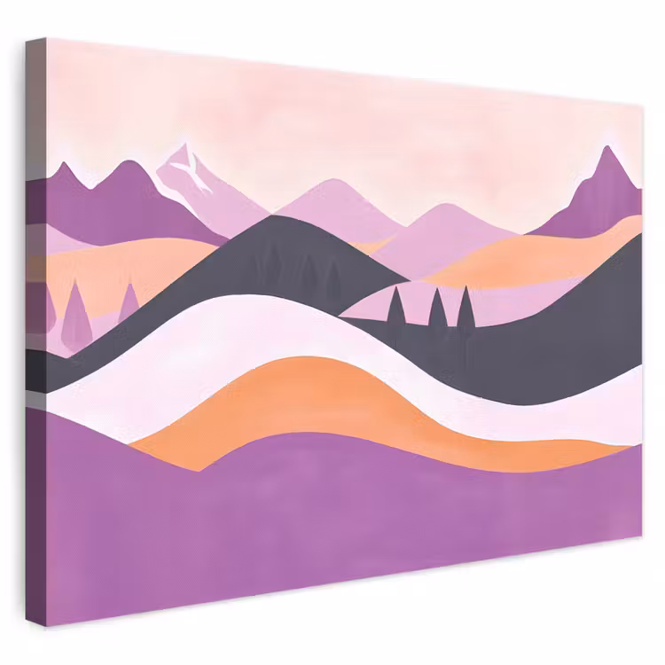 Canvas schilderij - Abstract Berglandschap Paars Oranje
