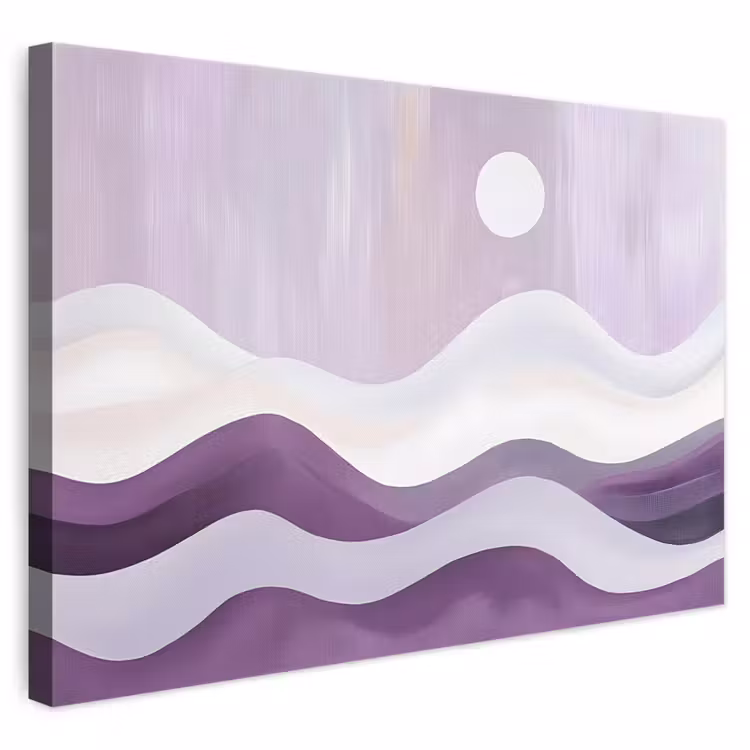 Canvas schilderij - Abstracte Golvende Heuvels Paars Wit