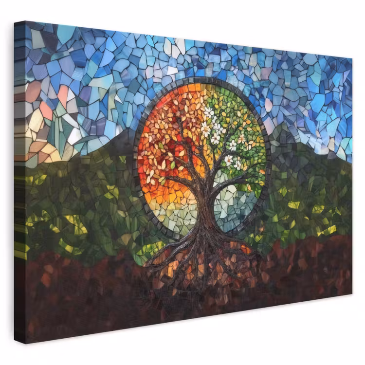 Canvas schilderij - Boom - Seizoenen - Mozaïek - Bergen — 1