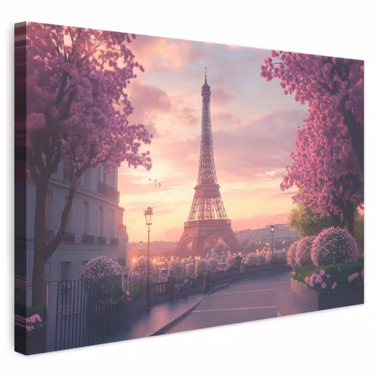 Canvas schilderij - Eiffeltoren - Parijs - Roze — 1