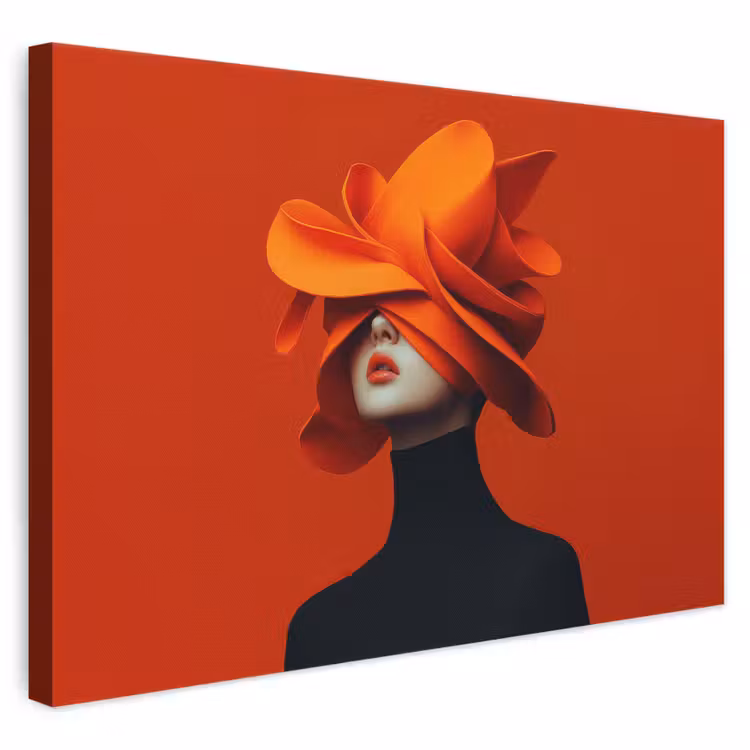 Canvas schilderij - Oranje - Hoed - Vrouw — 1
