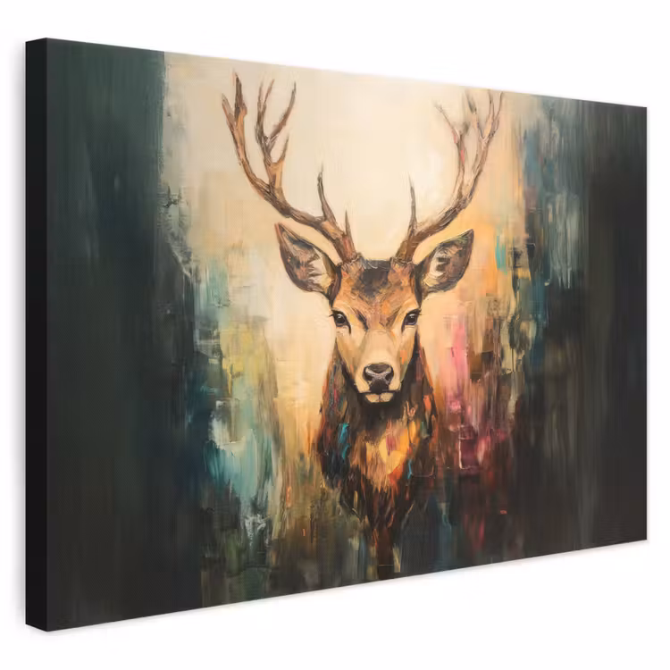Canvas schilderij - Hert - Geverfd - Gewei - Bruin — 1