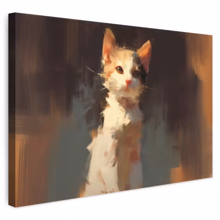 Canvas schilderij - Kat - Geschilderd - Artistiek - Wit — 1