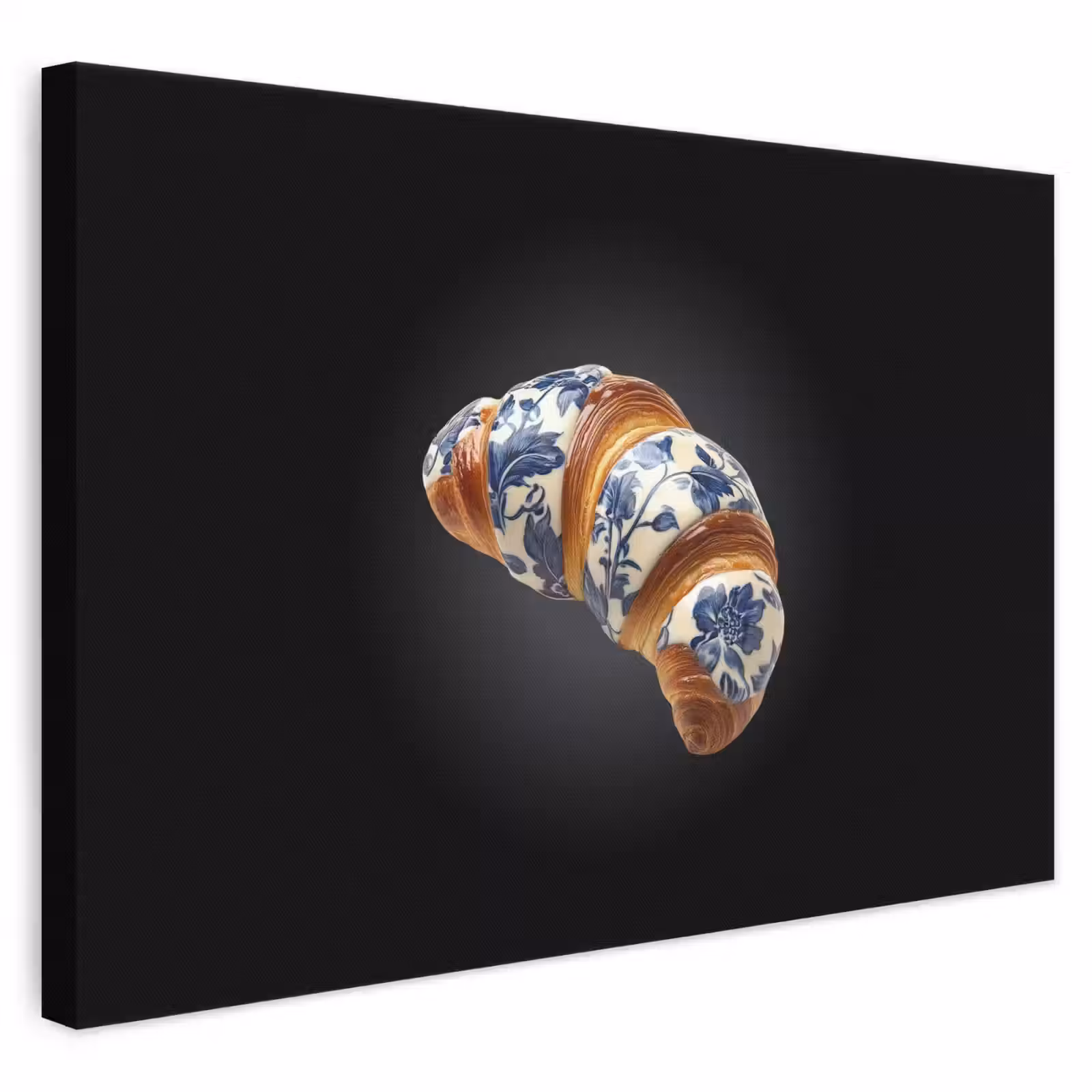 Canvas schilderij - Croissant - Bloemenpatroon - Delftsblauw — 1