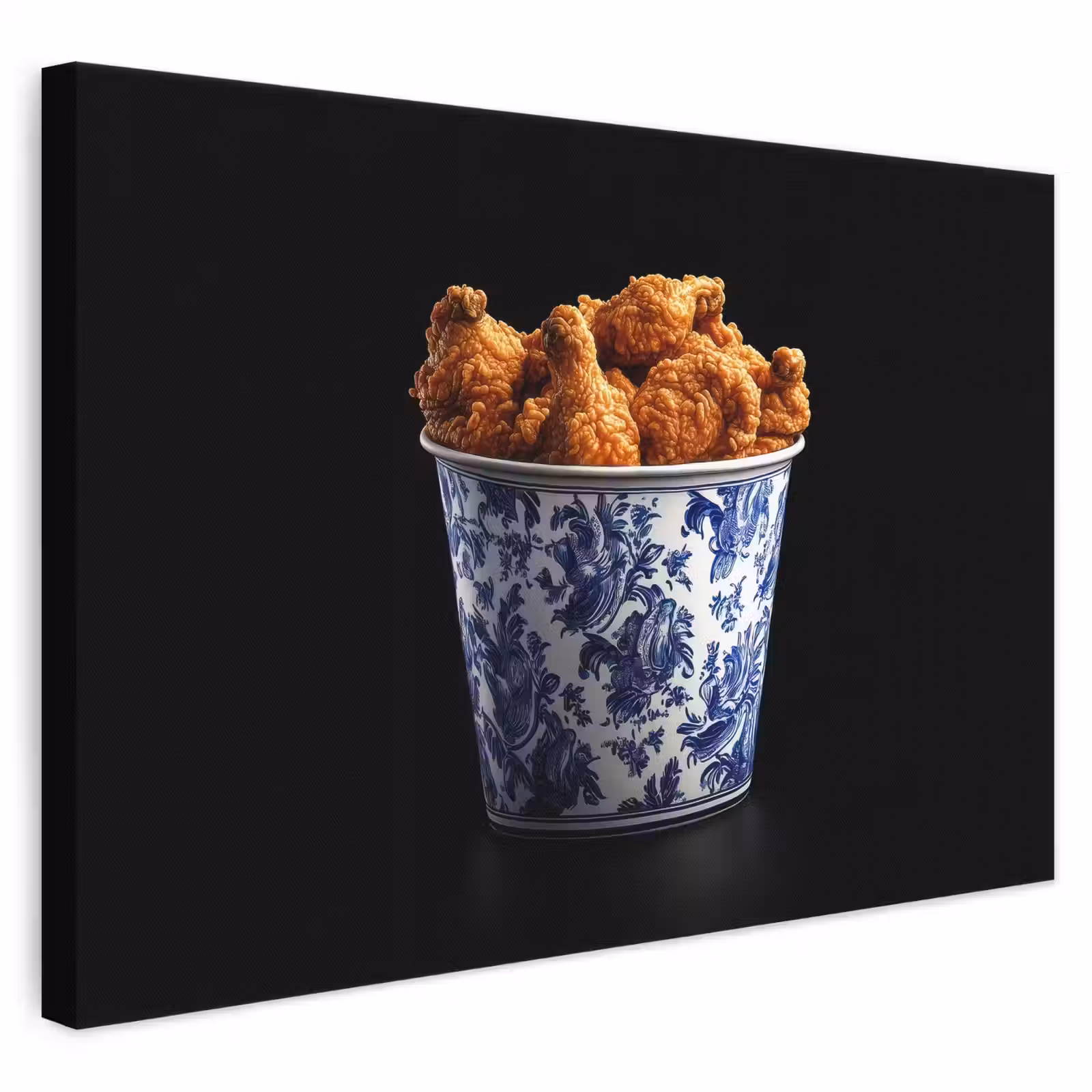 Canvas schilderij - Kip - Bucket - Delfts blauw - Lekker — 1