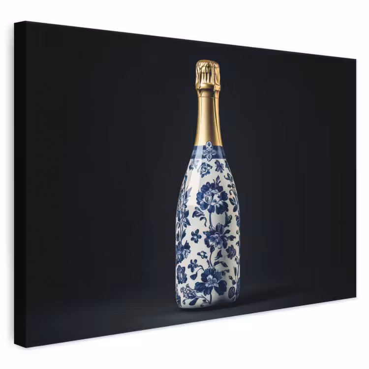 Canvas schilderij - Champagne - Bloemen - Goud - Chique