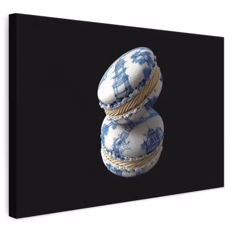 Canvas schilderij - Eten - Macarons - Delfts blauw - Koekjes