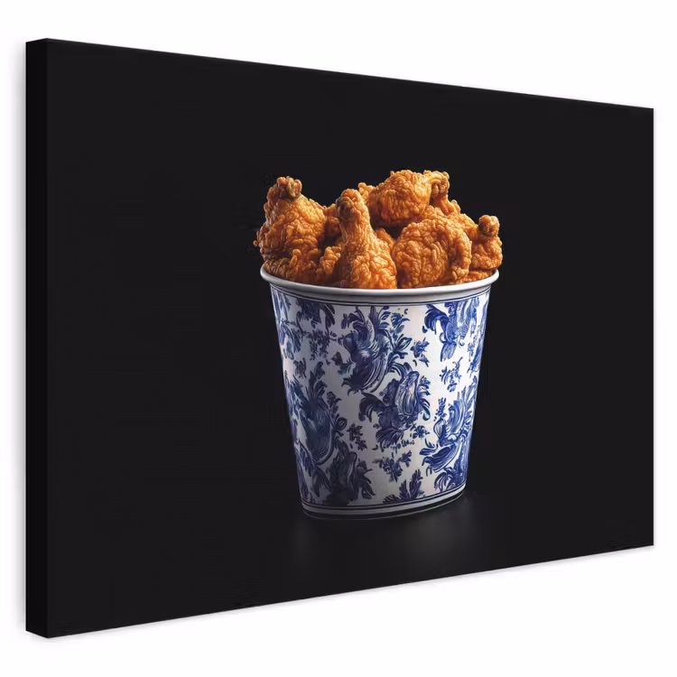 Canvas schilderij - Kip - Bucket - Delfts blauw - Lekker