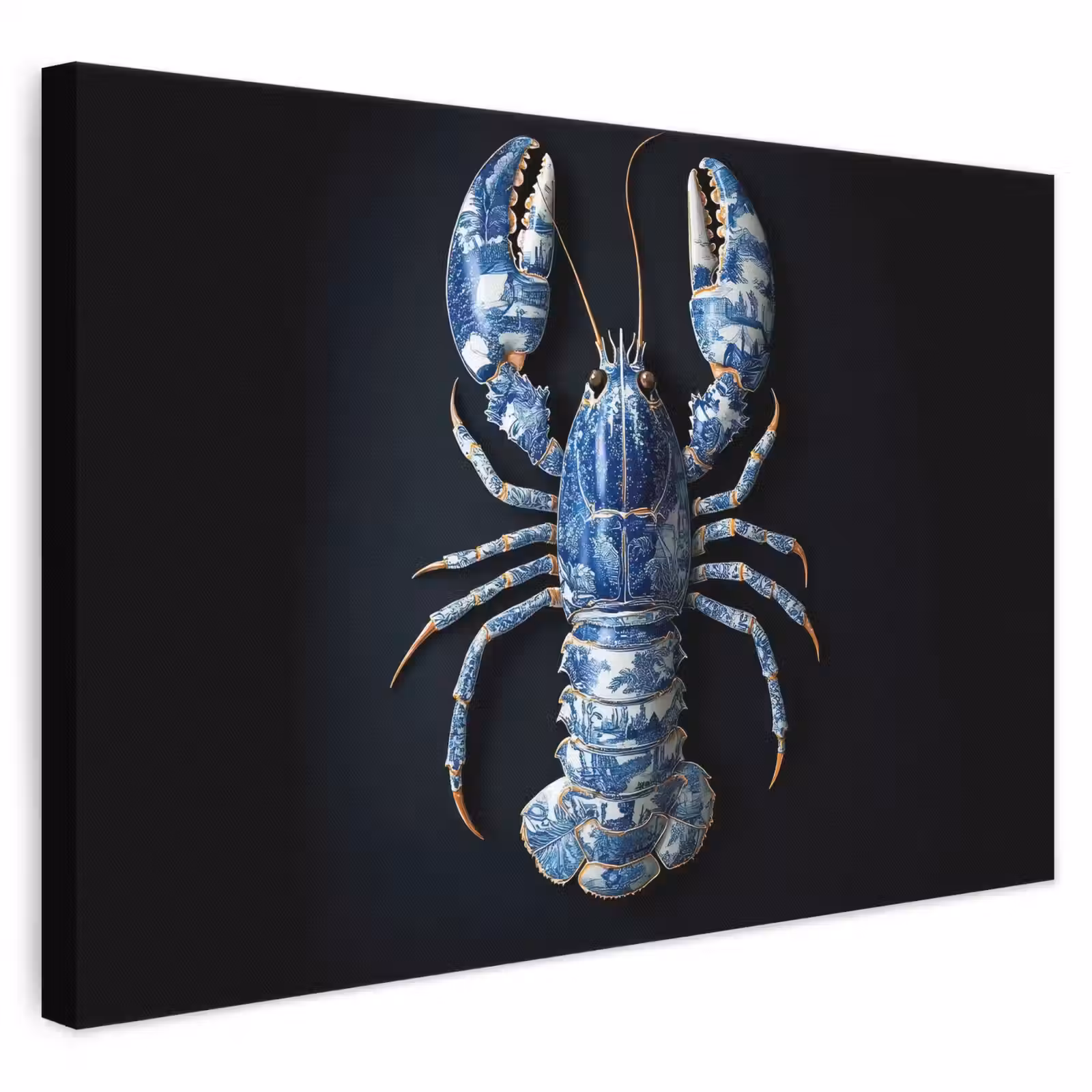 Canvas schilderij - Kreeft - Delftsblauw - Schild - Stoer — 1