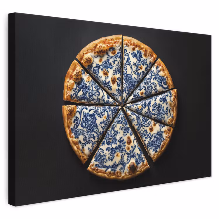 Canvas schilderij - Pizza - Eten - Delftsblauw
