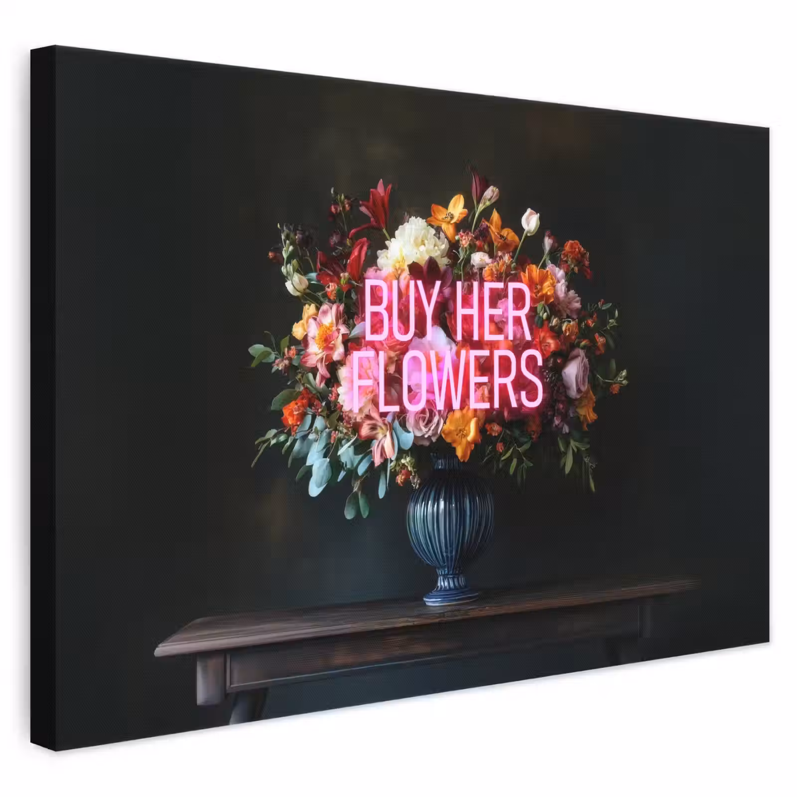Canvas schilderij - Quote - Bloemen - Vaas - Neon — 1