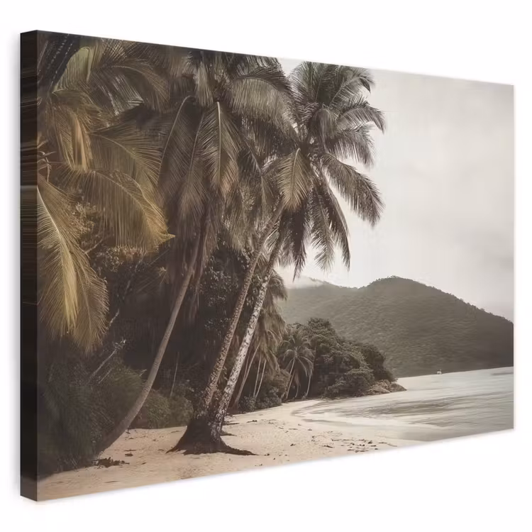 Canvas schilderij - Palmbomen op Tropisch Strand
