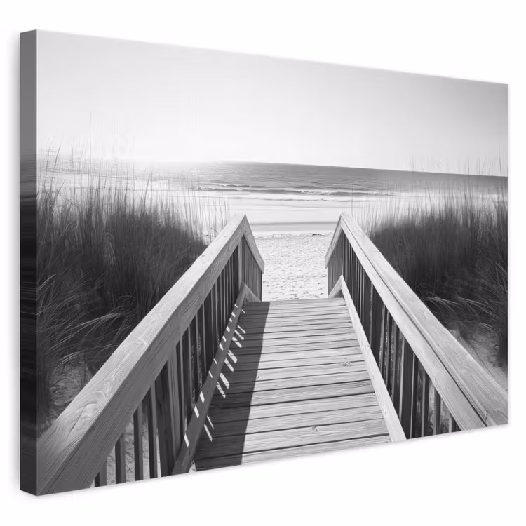 Canvas schilderij - Loopbrug - Hout - Strand - Zee — 1