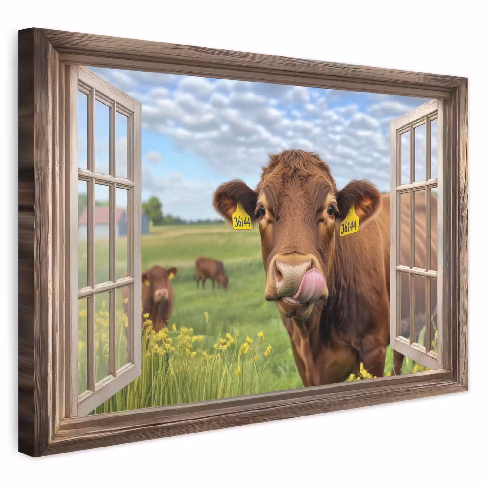 Canvas schilderij - Doorkijk - Koe - Weiland - Landschap - Dieren — 1