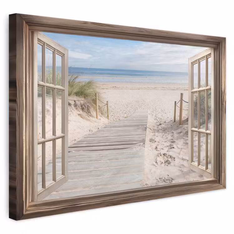 Canvas schilderij - Doorkijk - Strand - Duinen - Pad - Landschap — 1