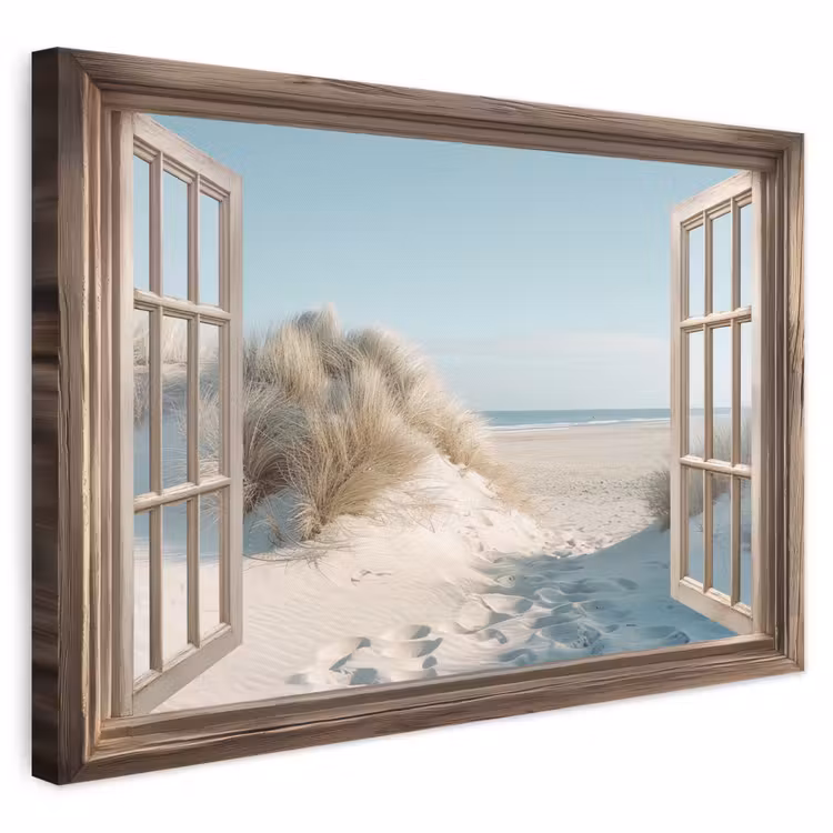 Canvas schilderij - Doorkijk - Helmgras - Duinen - Zee - Landschap — 1