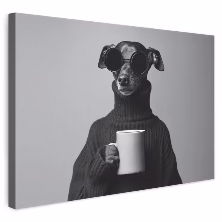 Canvas schilderij - Coltrui - Hond - Bril - Mok — 1