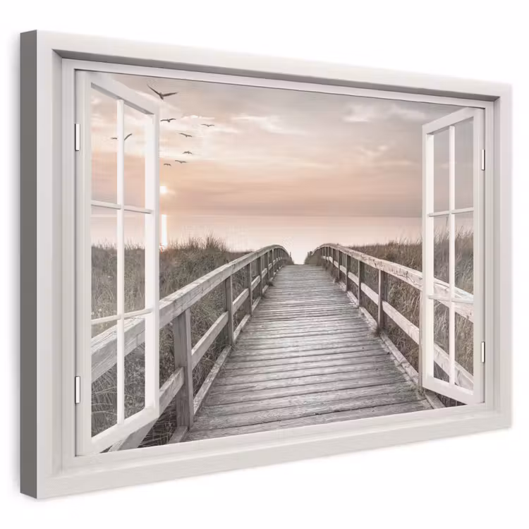 Canvas schilderij - Doorkijk - Strand - Zee - Zonsondergang — 1