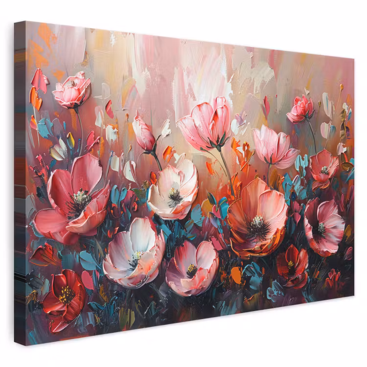 Canvas schilderij - Klaprozen - Roze - Bloemen - Botanisch - Kunst — 1