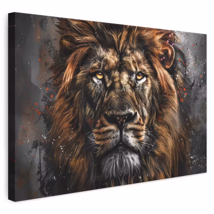 Canvas schilderij - Leeuw - Dieren - Portret - Zwart - Luxe — 1