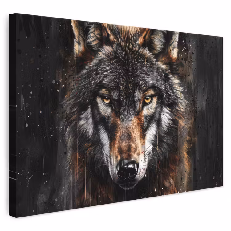 Canvas schilderij - Dieren - Wolf - Portret - Zwart - Bruin — 1