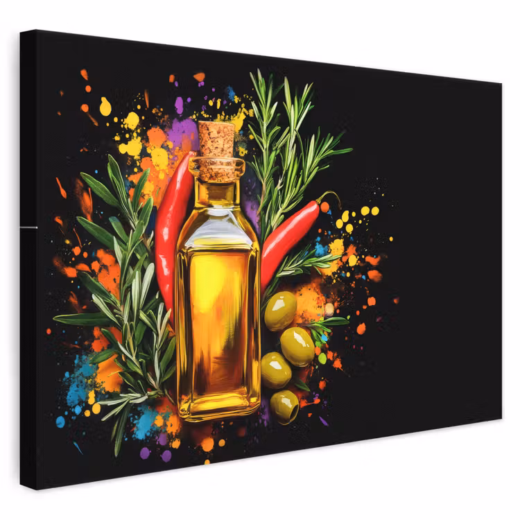 Canvas schilderij - Olijfolie - Graffiti - Peper - Olijven - Modern — 1